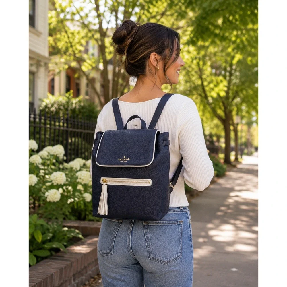 Kate Spade Chester Street Kacy Navy Pebbled Leather Backpack Tassel Bag